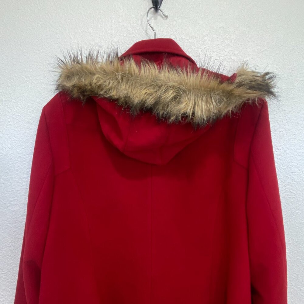 Style & Co Red Wool Blend Toggle Coat Faux Fur Hood XL - Picture 14 of 16